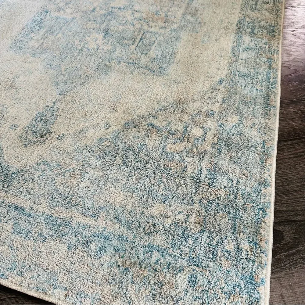 NULOOM Blue White Harriet Vintage Medallion Fringe Area Rug Moroccan Carpet 3x5